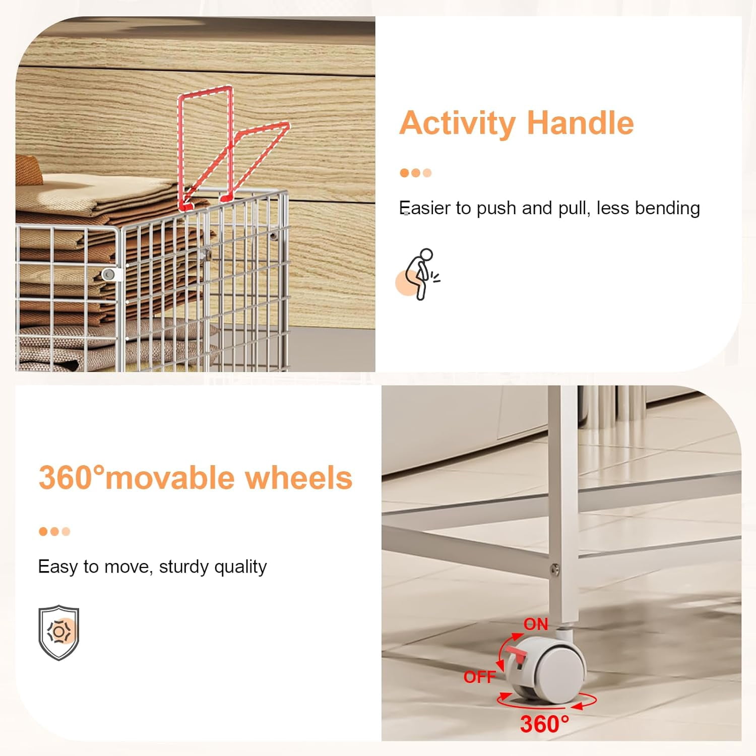 Wire Laundry Hamper Cart,80L Laundry Hamper Trolley with Pull Handle,White High Laundry Basket Cart for Laundry Room,Bathroom,Bedroom-White（23.6 * 15.75 * 28inch）