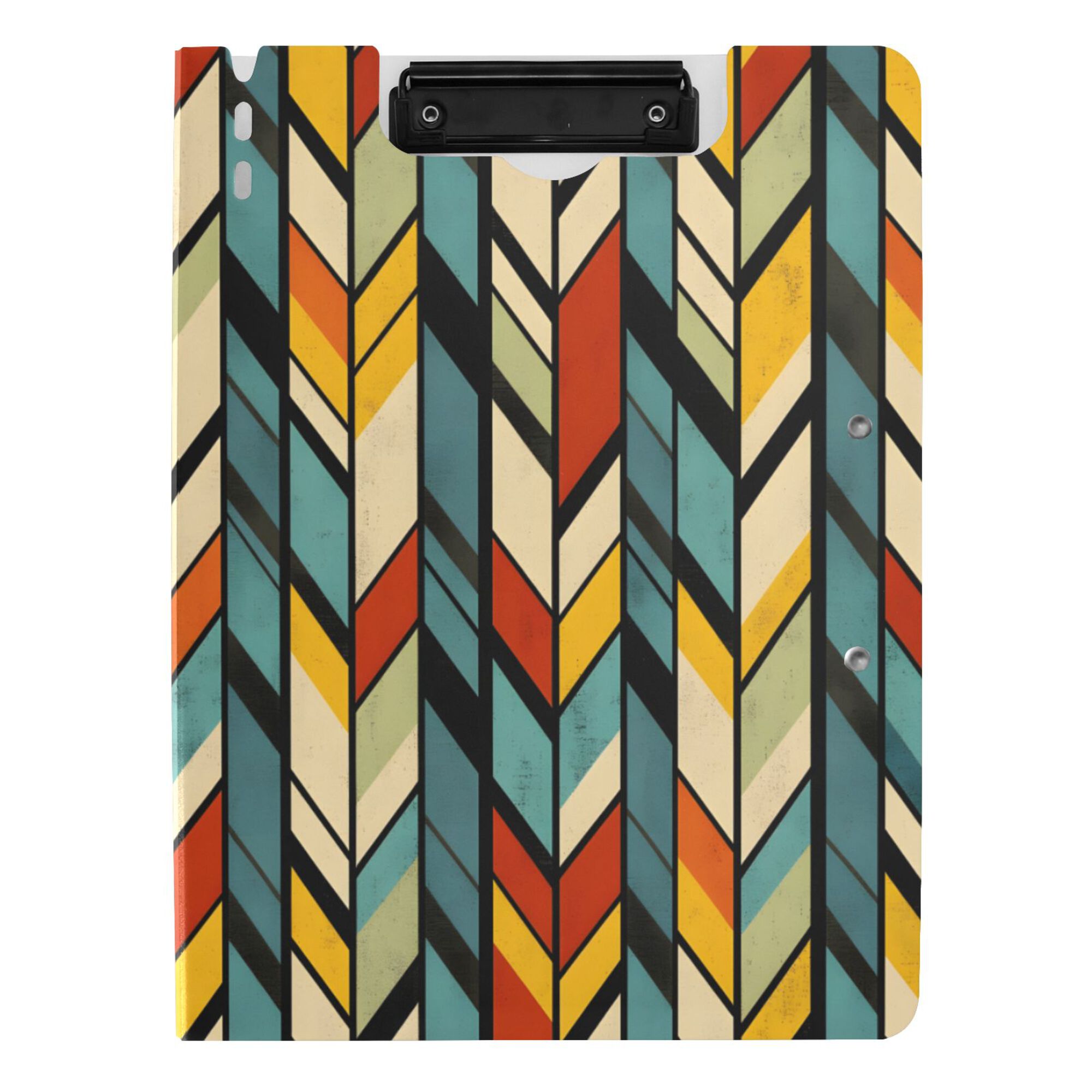 FORMRS A4 Clipboard Folder with Pen Holder Horizontal Foldable School Office Binder, Yellow Geometric