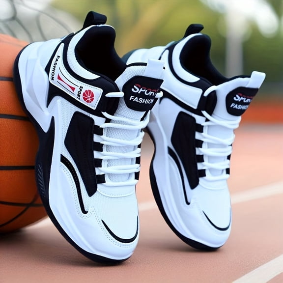Men's High-Top Breathable Basketball Shoes for Summer, Lightweight and Comfortable Casual Running Sneakers in White