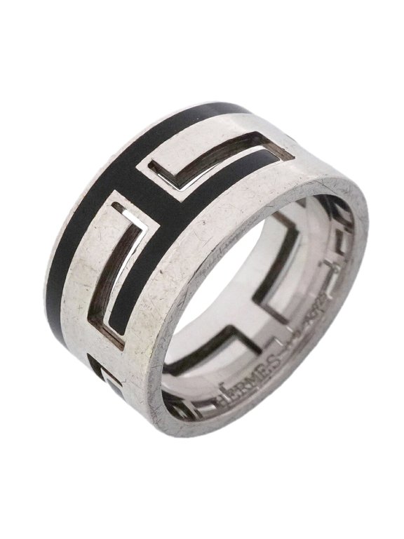 Pre-Owned Hermes Ring Move H, Sterling Silver 925, Black, Size #51, Women's, P3660836