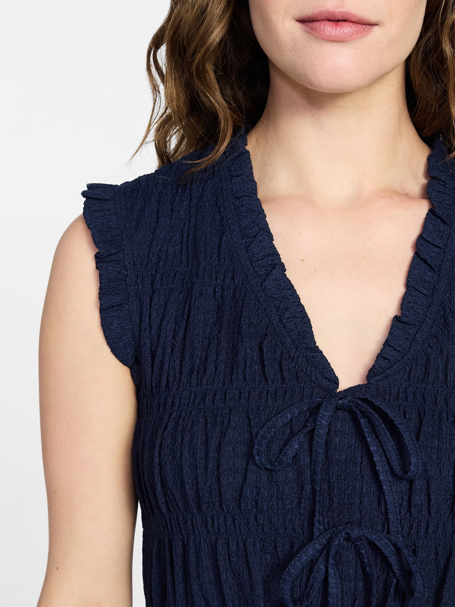 Time and Tru Women's Textured Tie Front Top, Sizes XS-XXXL
