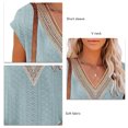 thumbnail image 4 of Whataatahia Mujeres Ahueca Hacia Fuera el Top de Cuello En V Profundo de Encaje de Empalme Elegante Transpirable Cómodo de Manga Corta Camisa Superior para el Verano Azul XL, 4 of 5