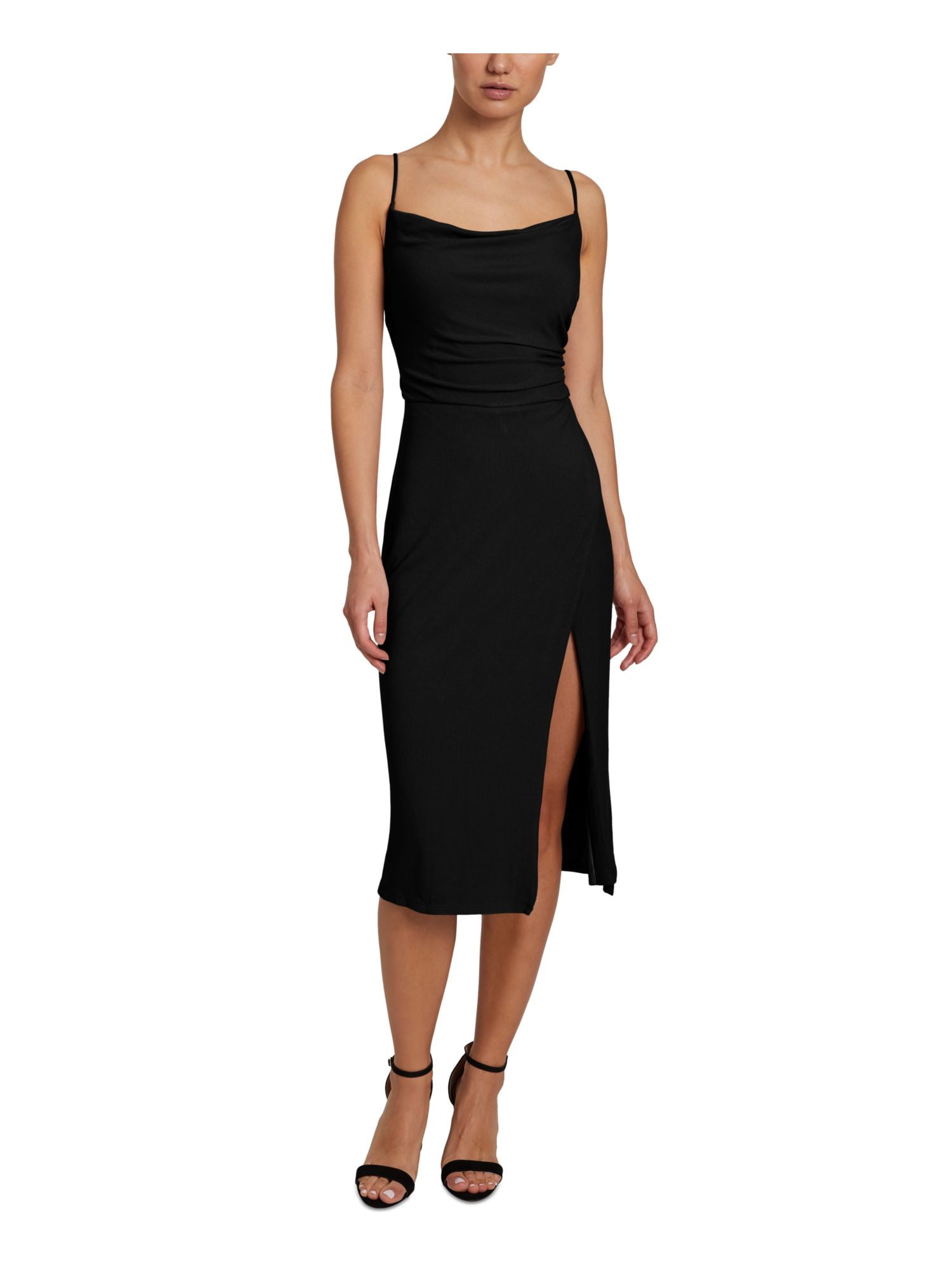 RAMY BROOK Womens Silver Stretch Pleated Zippered Twist Front Slitted Sleeveless Halter Midi Sheath Dress