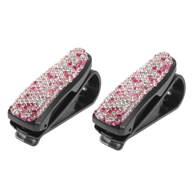 2uds Lentes Soporte Clip Coche Visera Diamante Imitación Gafas Sol Clip Rosa