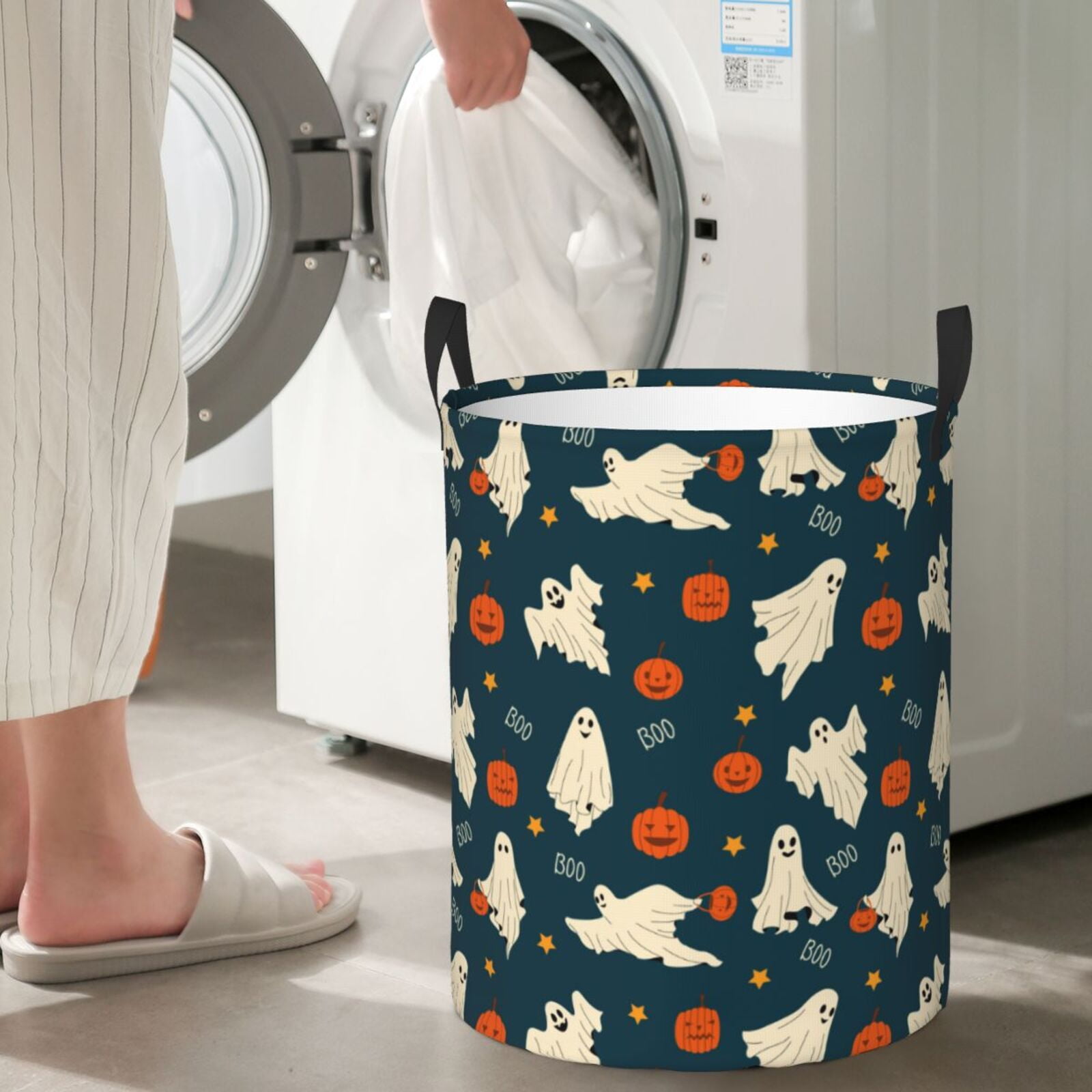 Large Laundry Basket with Handles - spooky halloween pumpkin Kids Baby Dirty Clothes Laundry Hamper for Bedroom Aesthetic
