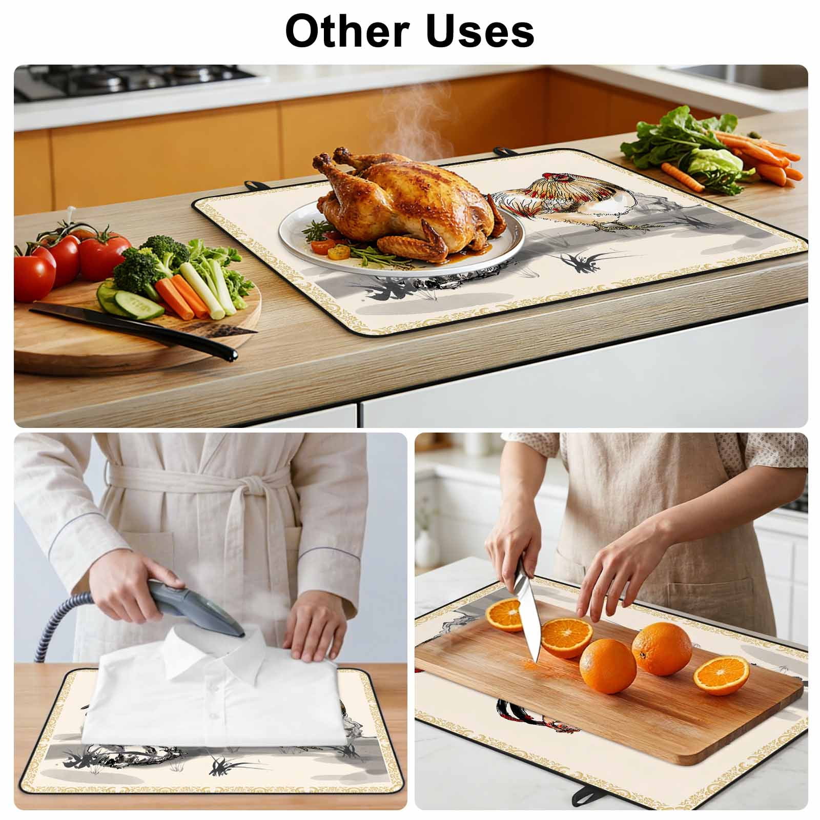 Rooster Farm Animal Country Stove Top Cover for Electric Stove, Heat-proof & Non Slip Glass Top Stove Cover Protector, Chinese Style Plant Kitchen Flat Cooktop Rubber Mat 24x21 Inches