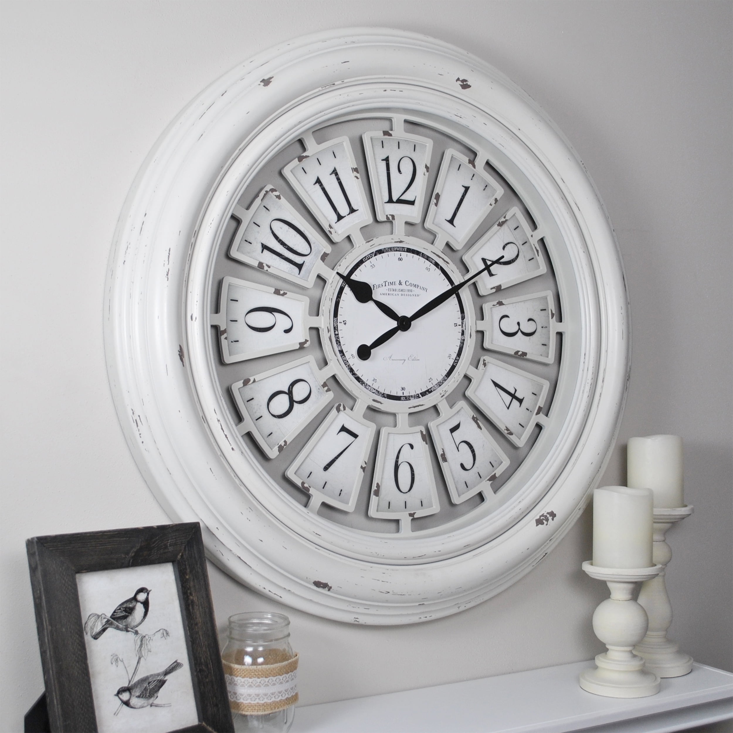 FirsTime & Co.® Farmhouse Plaques Wall Clock, Antique White, 29 in