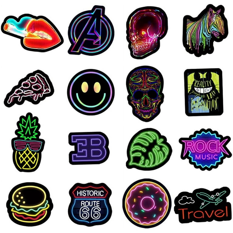 Neon Stickers for Adults, 50pcs Waterproof Vinyl Stickers Pack for Water Bottle, Hydro Flask, Laptop, Skateboard, Luggage, Phone