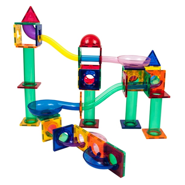PicassoTiles 70 Piece Marble Run Race Track Tiles,