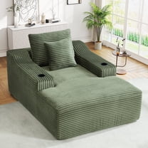 Muumblus Indoor Chaise Lounge Chair with Cup Holders, No Assembly Required, 67"D Oversized Deep Seat Cloud Couch, Corduroy Boneless Sleeper Sofa Bed for Livng Room, Green