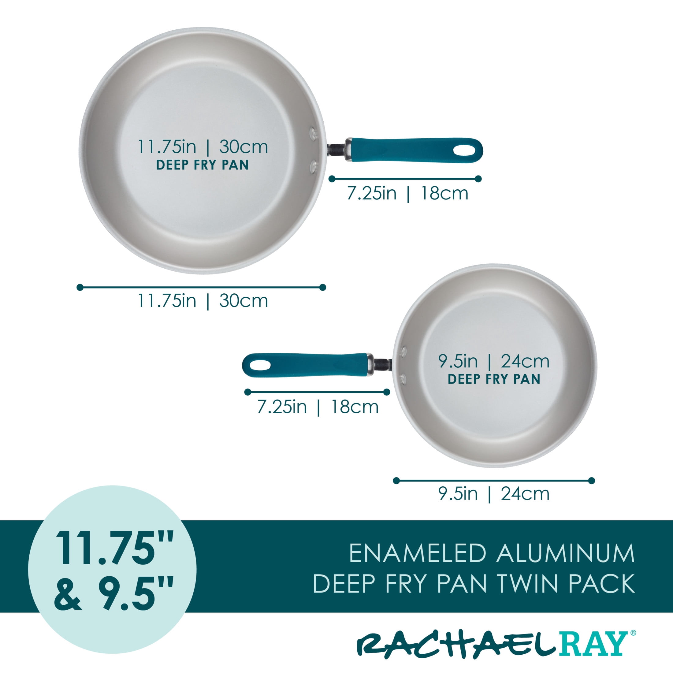 Rachael Ray Create Delicious 9.5" and 11.75" Aluminum Nonstick Frying Pan Set, , Teal