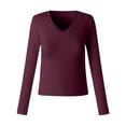 thumbnail image 4 of Arlun,Women's V Neck Plain T Shirts Trendy Plus Size Soft Comfortable Lightweight Tshirts Fall Womens Long Sleeve Slim Fit Basic Pullover Tops 2025 Purple S, 4 of 4