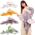 thumbnail image 2 of Fuzzy Peluche Lying Dragon Plush Toy With Big Fly Wings Dragons Grey Green White Dinos Throw Pillow Birthday Gift For Boy Xmas, 2 of 5