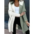 thumbnail image 5 of Women Fall and Winter Open Front Long Sleeve Hooded Knit Cardigan Color Block Outwear Coats White&Light Green L, 5 of 7