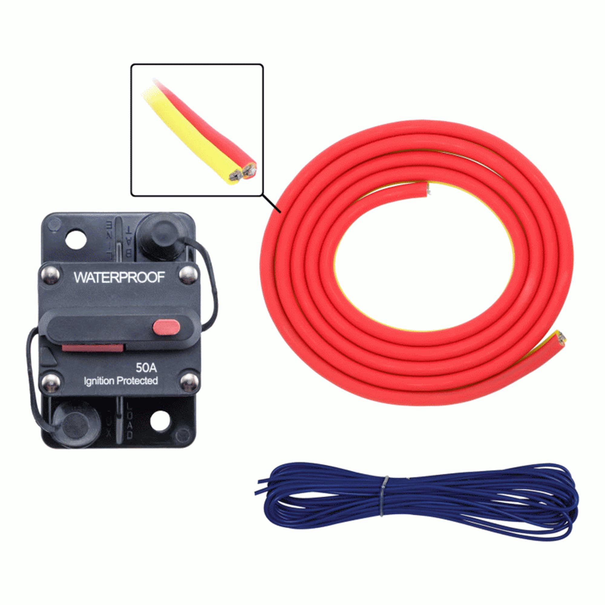 Metra MLAK4-20 100 Amp Breaker 4GA Tinned Pure Copper 20 foot Marine Wiring Kit with 16GA Matte Blue 50ft and 14GA Matte Blue 15ft Tinned Oxygen-Free Copper Speaker Wire