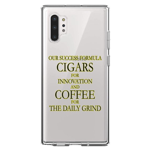 DistinctInk Clear Shockproof Hybrid Case for Galaxy Note 10 PLUS (6.8" Screen) - TPU Bumper Acrylic Back Tempered Glass Screen Protector - Success Formula - Cigars & Coffee