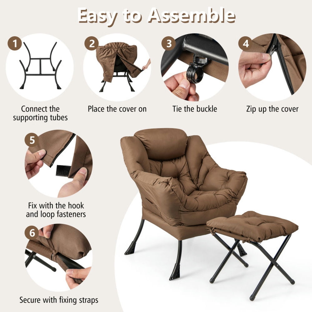 Finihen Recliner Chair with Ottoman Footrest, Modern Accent Sofa Chair with Folding Footrest and Side Pocket, for Living Room, Bedroom, Brown Finihen Recliner Chair with Ottoman Footrest, Modern Accent Sofa Chair with Folding Footrest and Side Pocket, for Living Room, Bedroom, Brown