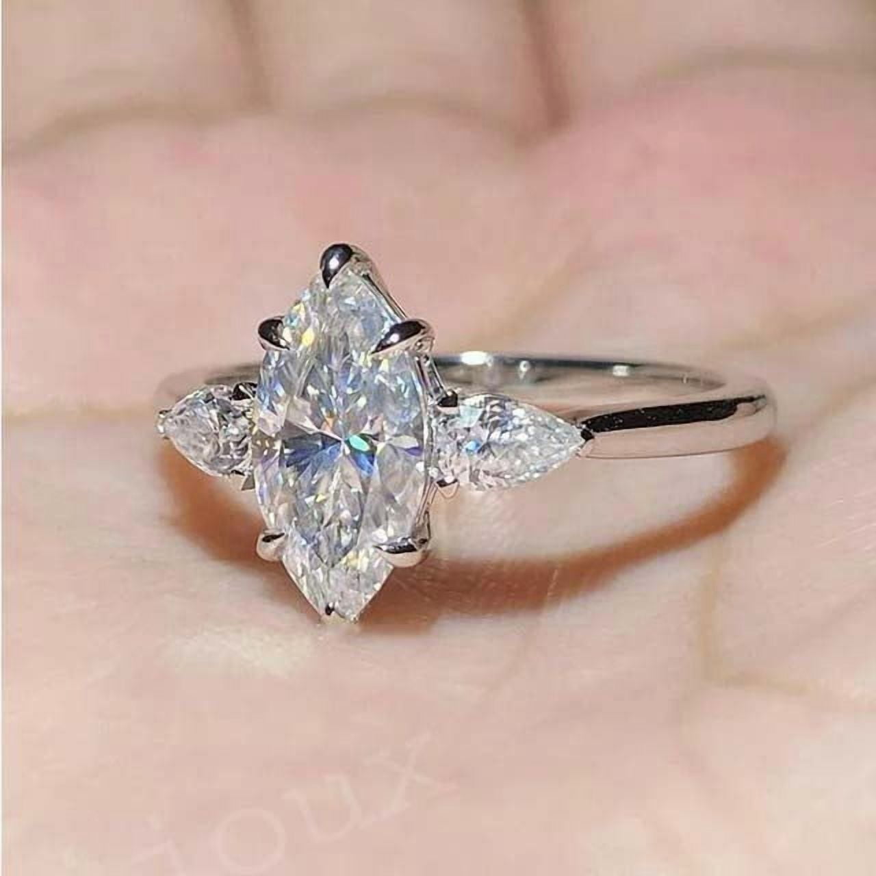 LATELIERDBIJOUX 2CT Marquise Moissanite 3 Stone Engagement Ring For Women, Sterling Silver Ring