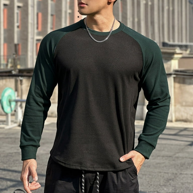 Ukumplol Long Sleeve Shirts for Men Polo Shirts for Men Matching Round Neck Sports Pullover Running Fitness Slim Fit Thick Base Shirt Workout Shirts for Men Athletic Shirts Tops Polyester Green