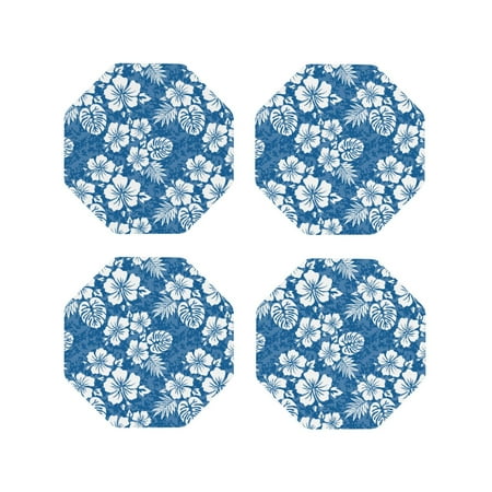 

Leather Coasters Set of 4 - Hawaiian Style White Blue Lightweight Non-Slip Drink Coasters for Desk Anti-Scalding Desk Cup Coasters for Office Table Decor Octagon