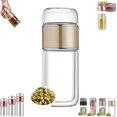 thumbnail image 1 of Alivefuser Tea Infuser, Portable Double Layered Tea Water Separation Glass TeaCup, 3 in 1 Tea Maker, 304 Stainless Steel Filter, Portable Loose Leaf Teas Maker for Travel, Office, Home (gold,280ml), 1 of 10
