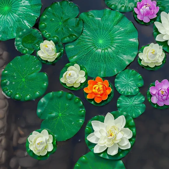 6-Piece Artificial Floating Lotus Leaves Set - 3pcs 10cm & 3pcs 15cm Realistic Foam Water Lily Decor for Ponds, Swimming Pools, Aquariums, Garden Fountains, Home, Weddings & Parties - Vibrant Green