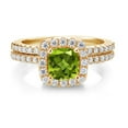 thumbnail image 2 of Gem Stone King 18K Yellow Gold Plated Silver Ring Peridot Moissanite (1.37 Cttw), 2 of 5