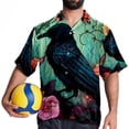 thumbnail image 4 of Crow Men's Short Sleeve Casual Printed Button Down Beach Shirt - Summer Unisex Top, 4 of 6