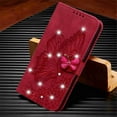 thumbnail image 3 of Decase for Samsung Galaxy S22 Ultra Phone Case, Glitter Bling Diamond Butterfly Magnetic Shockproof Magnetic Case Flip Embossing PU Leather Wallet Card Holder Case, Red, 3 of 7