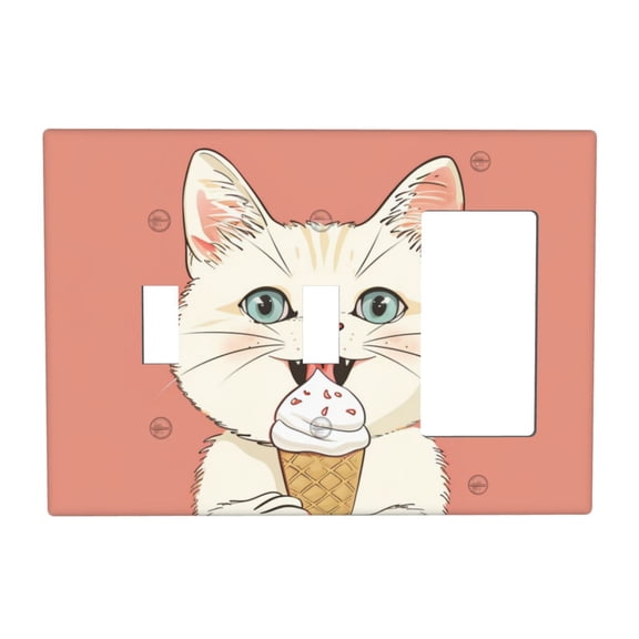 Cat Ice-Cream Switch Cover Decorative Wall Plate 3-Gang 2-Toggle 1-Decor Standard Size