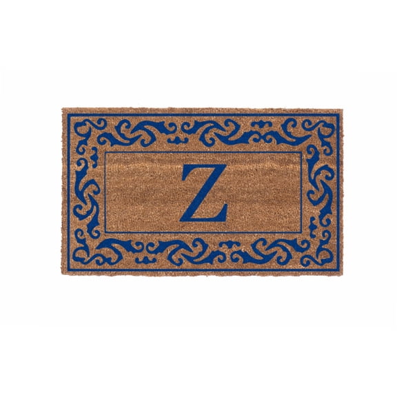 CocoMatsNMore Monogram (T) Vinyl Backed Blue Rolling Scrolls Border Doormats 38" x 60"