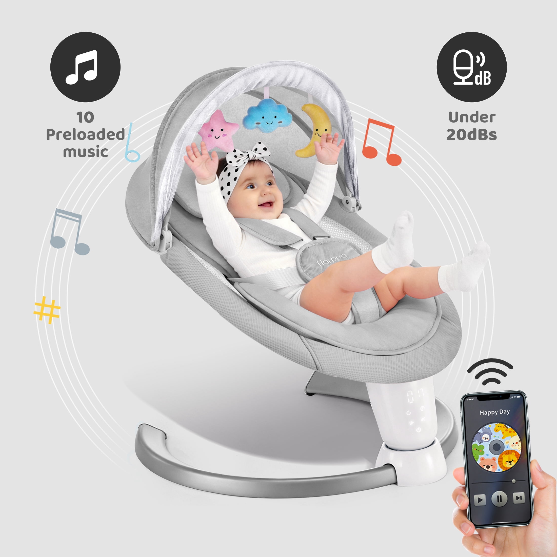HARPPA Electric Baby Swing for Infants , 5 Sway Speed, Remote Control, Gray