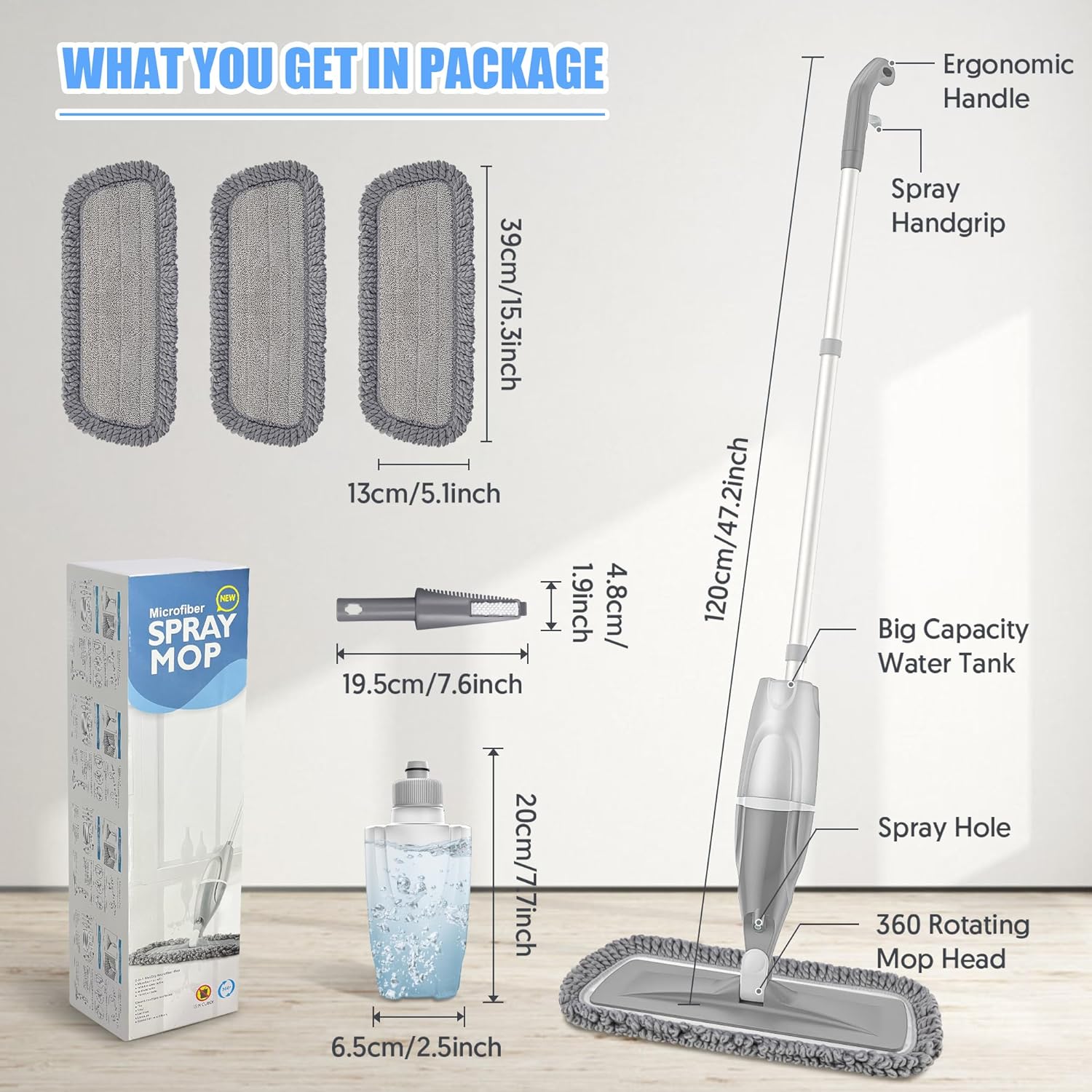 SUPTREE Floor Spray Mop with 3 Washable Microfiber Pads photo 4