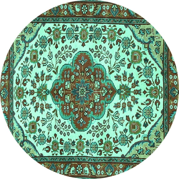 Ahgly Company Indoor Round Persian Turquoise Blue Traditional Area Rugs, 3' Round