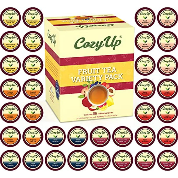 CozyUp Variety Fruit Tea Sampler Pack Pod Compatible with Keurig KCup