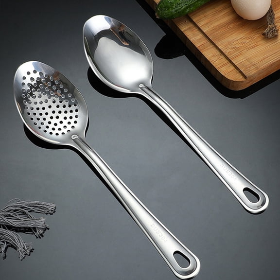 2Pcs Long Handle Slotted Spoon Portable Slotted Utensil Stainless Steel Serving Spoon Buffet Supply
