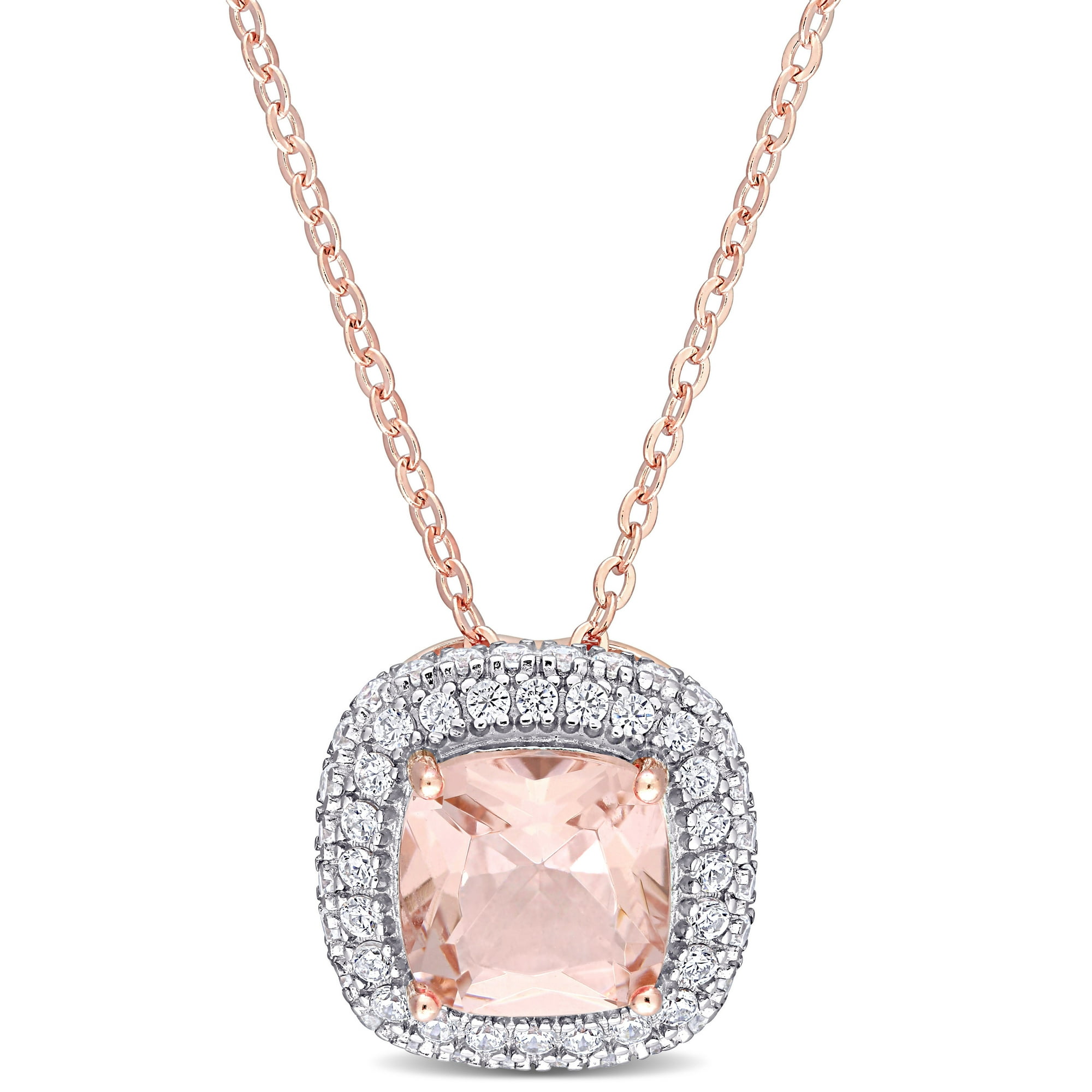Miabella Simulated Morganite And Cubic Zirconia Rose Plated Sterling Silver Necklace Other