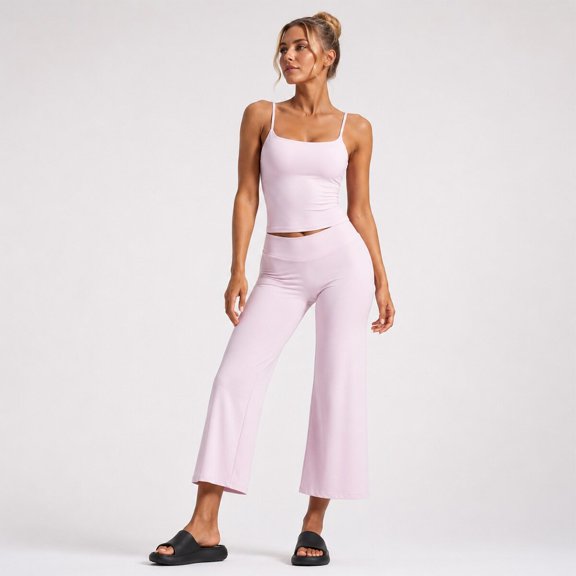 Women's Yoga Tank and Wide Leg Pants Set, Sleeveless Stretch Fitness Two Piece Outfit