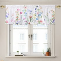 Dznils White Floral Printed Window Curtain Valance Rod Pocket, Pink, 54" x 18", 2 Pack