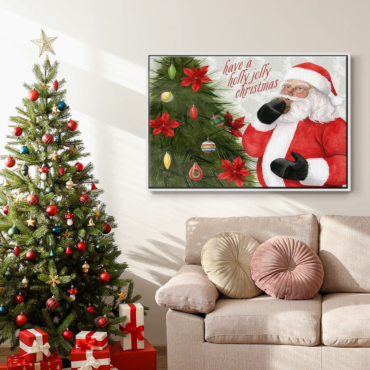 Arose Such a Clatter Collection A - Framed Gallery Wrapped Holiday Canvas - 27 x 41 - White Frame