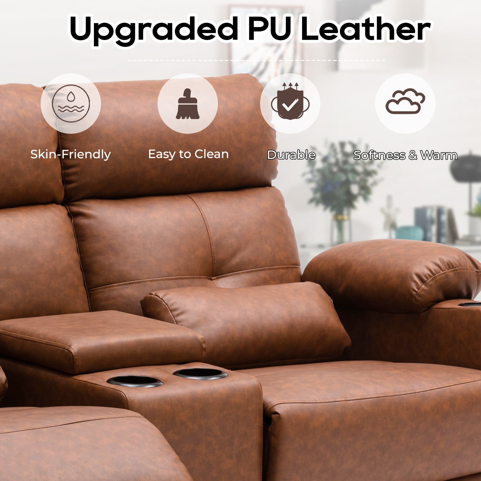 PYOIER Reclining Loveseat Sofa With Massage & Heating, Black