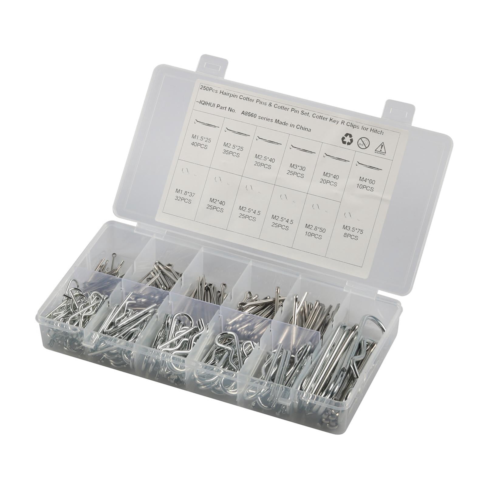 250 Pieces Cotter Pin Spring Fastener Hairpin Cotter Pins Set Heavy Duty Accessories Premium R Clips for Mower Carts Truck Tractors
