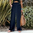 thumbnail image 2 of Women's High Waisted Pants Solid Loose Relaxed Cotton Pocket Wide Leg Pants Navy, 2 of 5