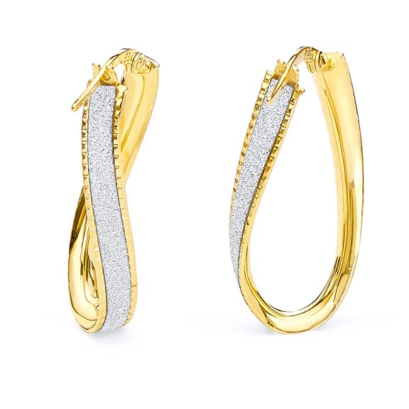 Wellingsale Ladies 14k Yellow Gold Polished 7mm Glitter U-Shape Hoop Earrings (30 x 12 mm)