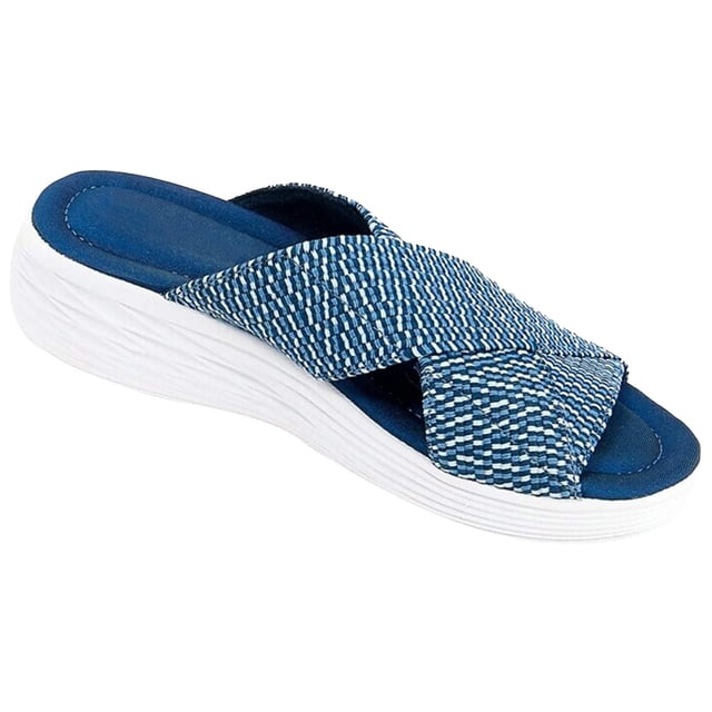 Mikilon Women Stretch Cross Slide Sandals Summer Beach Wedge Platform Slippers Shoes