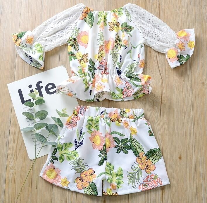 UK Toddler Baby Girl Clothes Ruffle Floral T-Shirt Tops Shorts Summer Outfit Set