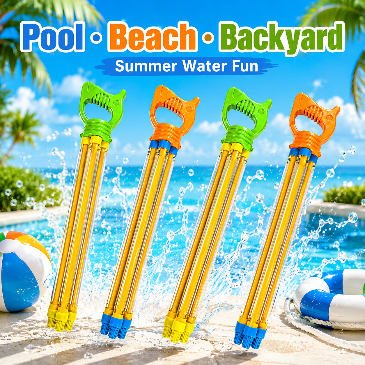 Lucky Doug 4 PCS Water Blaster Set – Summer Pool, Beach & Backyard Water Toys , Outdoor Game for All Ages