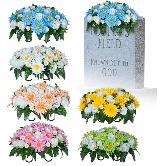 Noothes Cemetery Flowers for Grave Saddle Artificial Rose and Gerbera Memorial Flowers for Cemetery Headstone Outdoor Decorations and Grave Decor