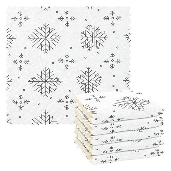 Snowflake Pattern Design 6 Pack Kitchen Cleaning Cloths 11'' x 11'', Super Absorbent, Soft Double Layer Plush for Dish and Surface Cleaning