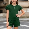 thumbnail image 2 of EnJoCho Girls Summer Outfit 2 Piece Kids Double Sleeve Button T-Shirt Baggy Cotton Elastic Waist Shorts Set Cute Casual Plain Outfit Girls Shirt and Shorts Set Kindergarten Starter Pack, 2 of 6